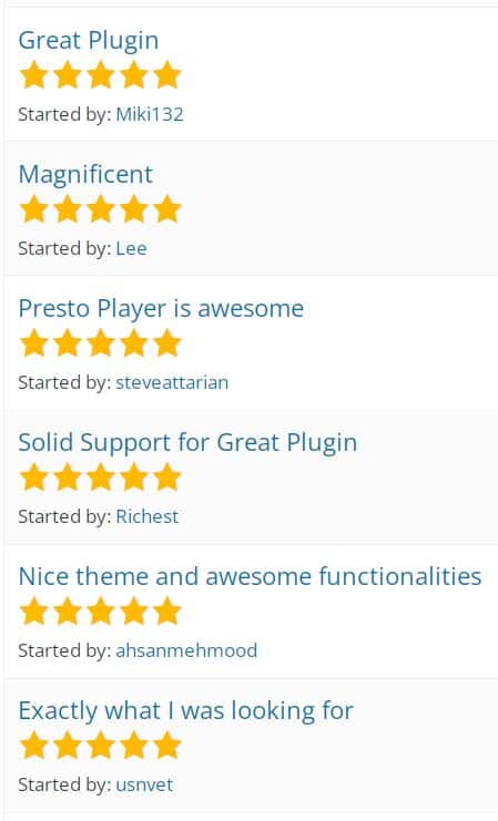 Presto Player WordPress.org Reviews