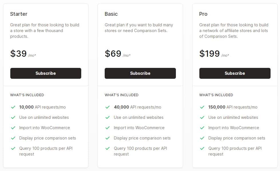 datafeedr pricing table