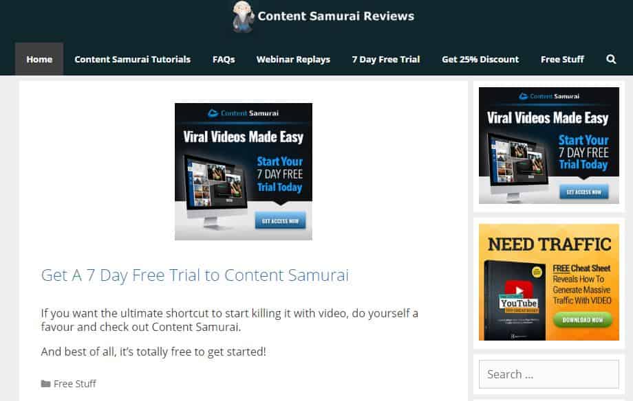 a picture of the content samurai reviews website
