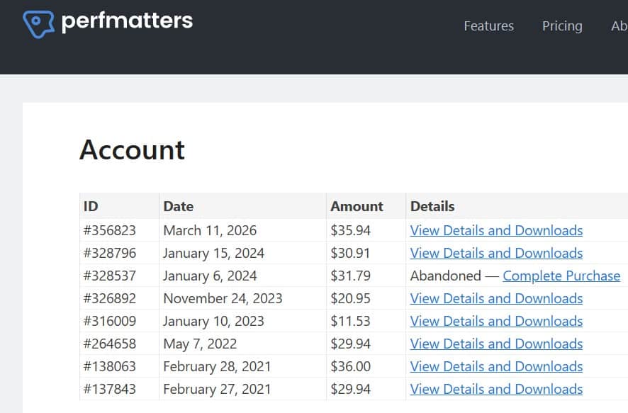 Perfmatters renewals