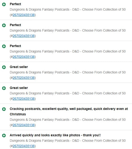 Dungeons and dragons ebay feedback