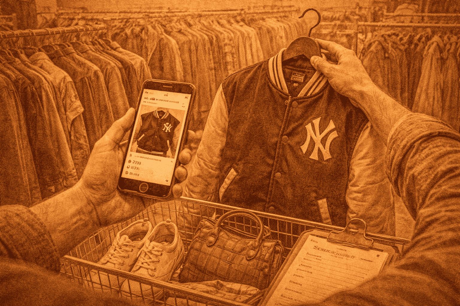 A reseller in a hcairty shop sourcing items