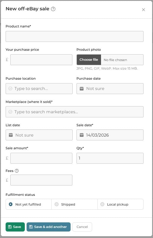New Off eBay Sales Form