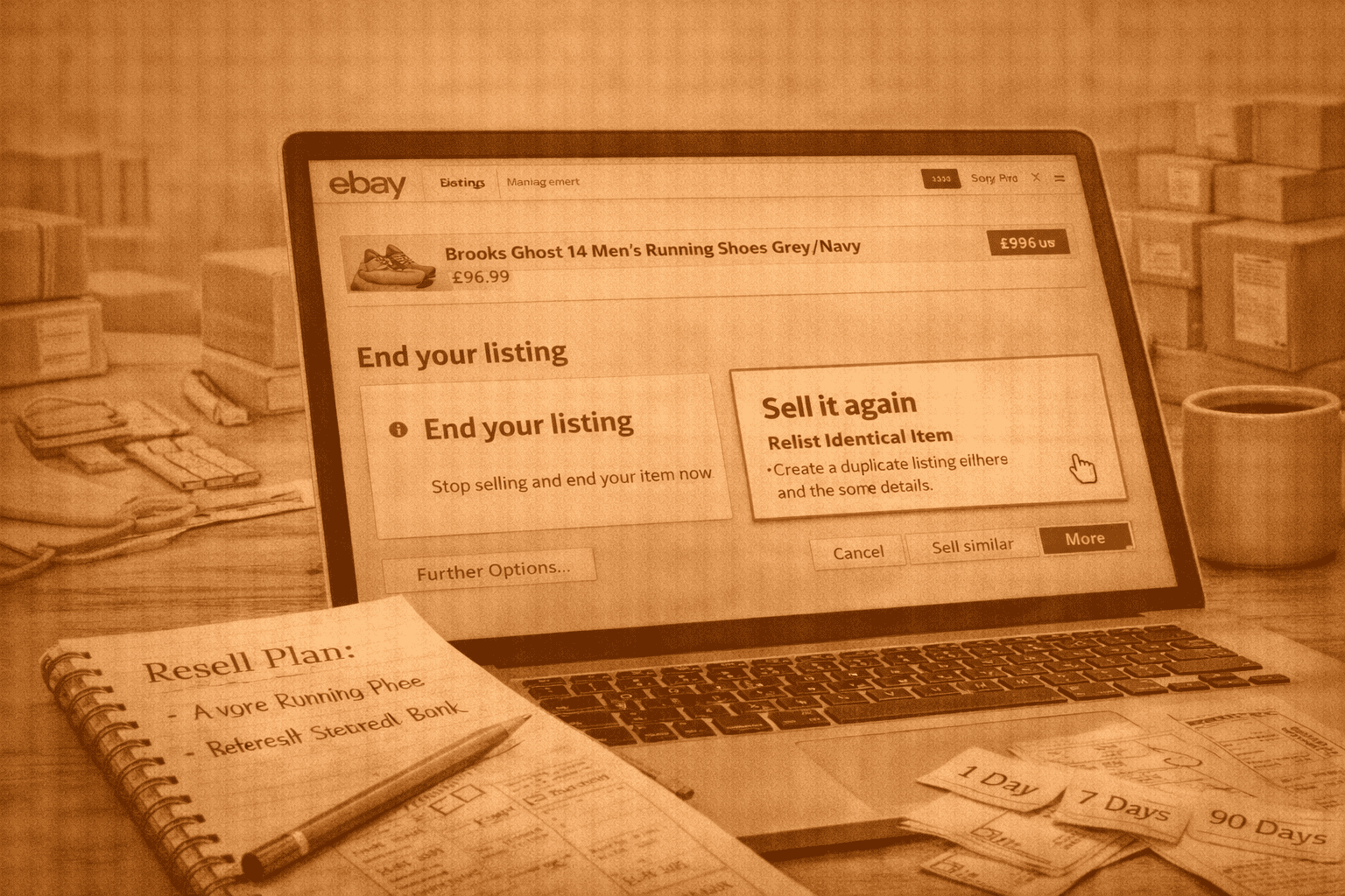EBay listing end and relist option screen