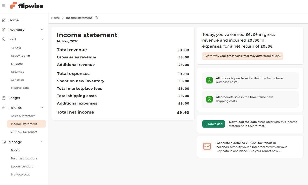 Flipwise income statement